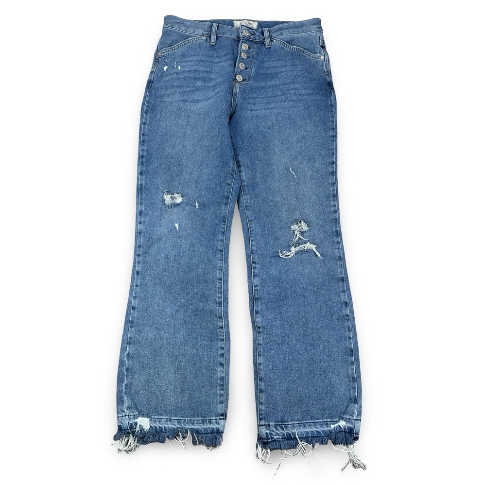 We‎ The Free Free People Dylan Distressed Button Fly Blue Jeans Sz 28 Frayed Hem